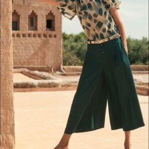 anthropologie silky green wideleg pants